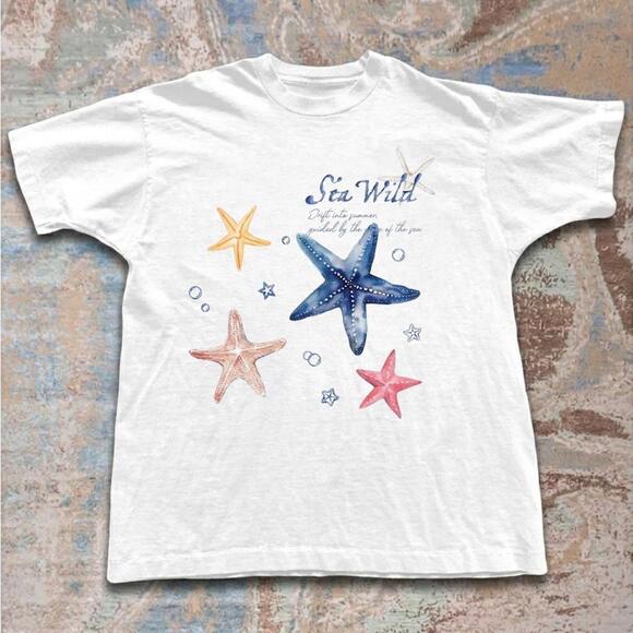 Other - White Sea Wild Tee With Blue, Orange, And Starfish Graphic